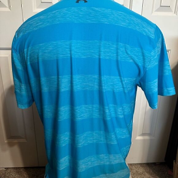 Under Armour HeatGear Mens Large Blue Striped Short Sleeve Polo - Picture 4 of 5